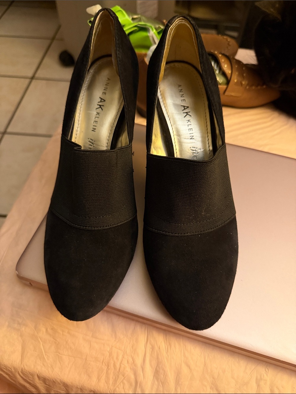 Anne Klein Black Suede Slip-On Pump Heels